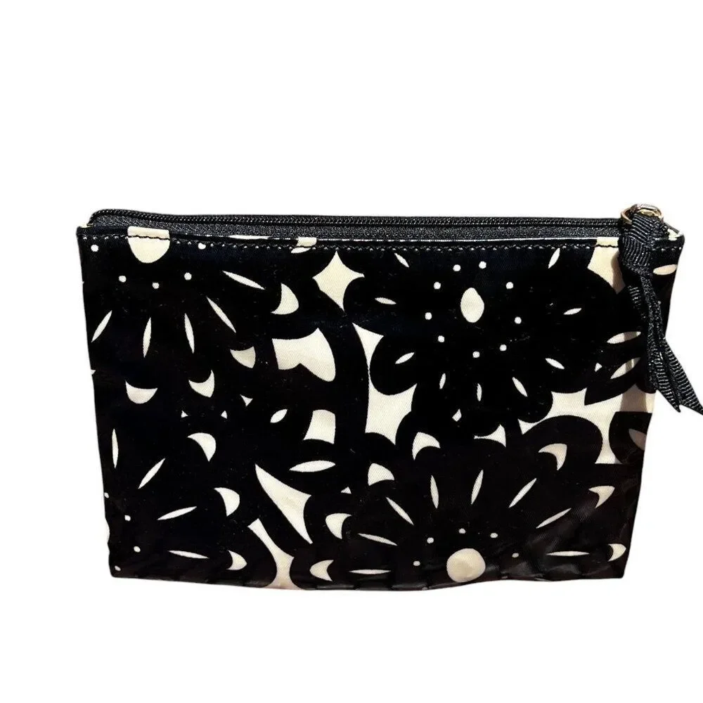 Kate Spade Black and Ivory Daisy Print Small Vinyl Zipper Pouch - Picture 2 of 4
